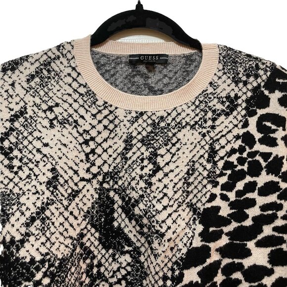 GUESS Tan & Black Tamelia Animal-Print Cropped Sweater Sz S - Picture 4 of 9